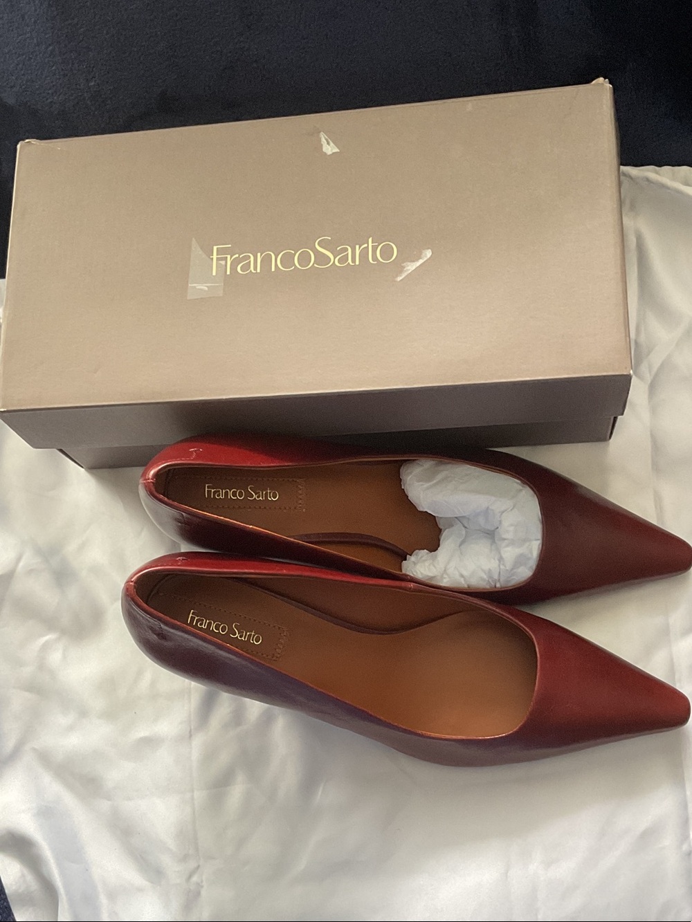 Franco Sarto Burgundy Pointed-Toe Leather Flats